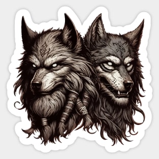 Two Wolfs Norse Mythology Viking Warrior Sticker